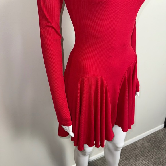 Commense Red Ribbed Knit Mini Dress Long Sleeve Polo Collar Fit and Flare Small - Picture 13 of 17